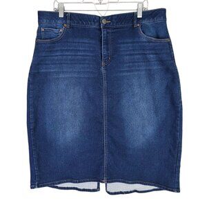 Womens Est. 1946 Blue Denim Skirt Cotton Blend Stretch Slit Back 27" Size 16W
